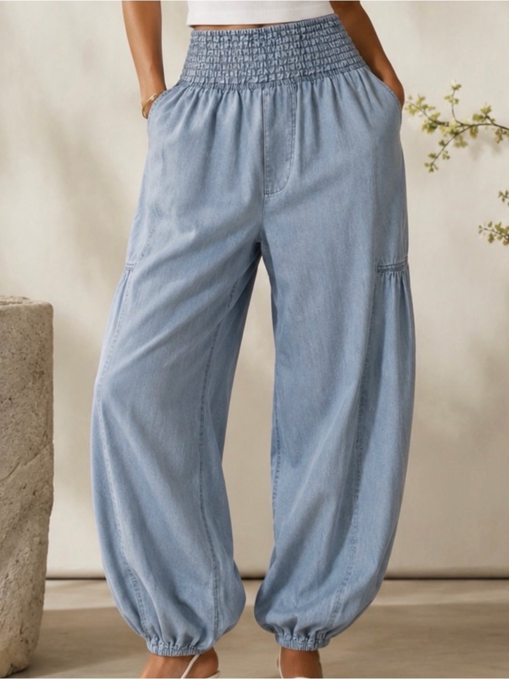 Pilcro Light Blue Elastic Waist Denim Jogger Pants